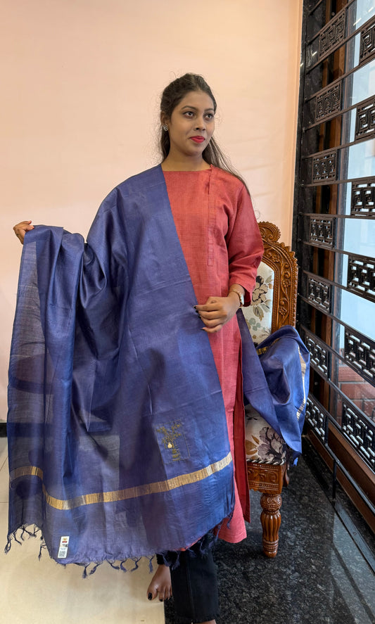 Pure Kosa Silk Dupatta with Golden Zari Border