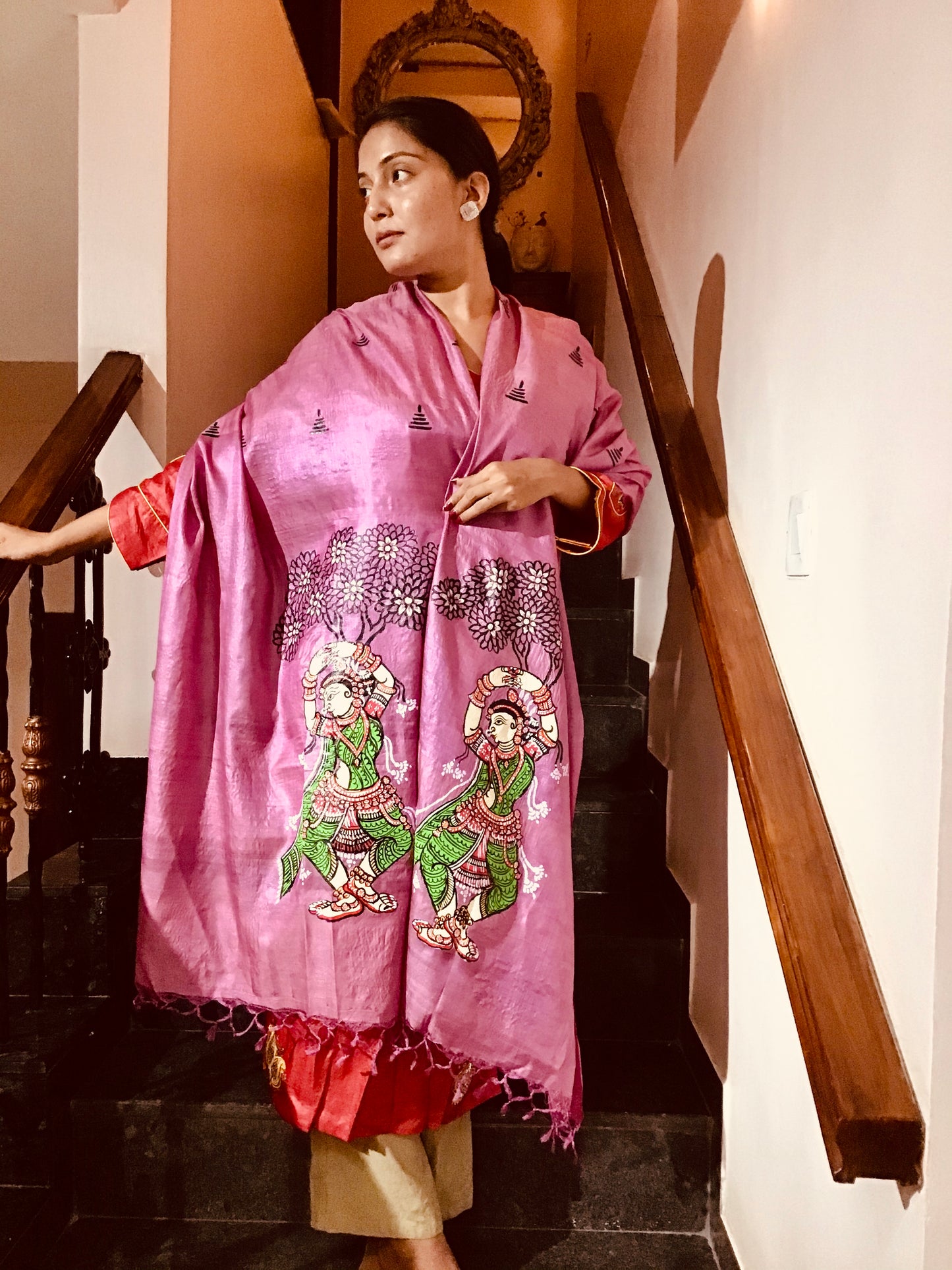 Pattachitra Hand Painted Dupatta from Raghurajpur, Odisha