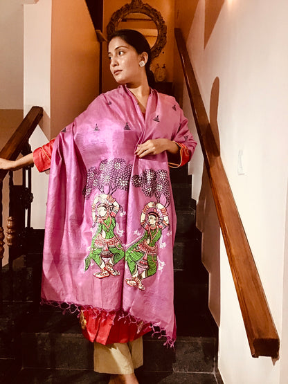 Pattachitra Hand Painted Dupatta from Raghurajpur, Odisha