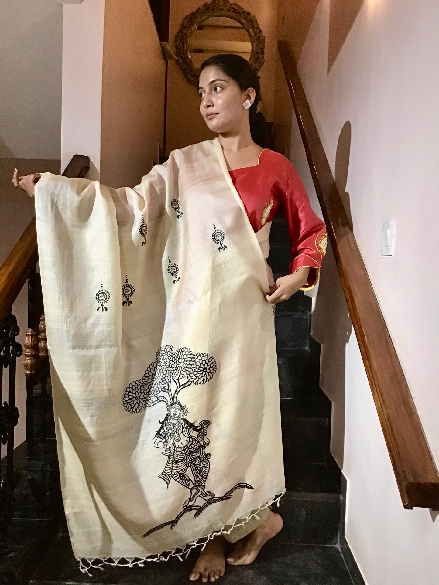 Pattachitra Hand Painted Dupatta from Raghurajpur, Odisha