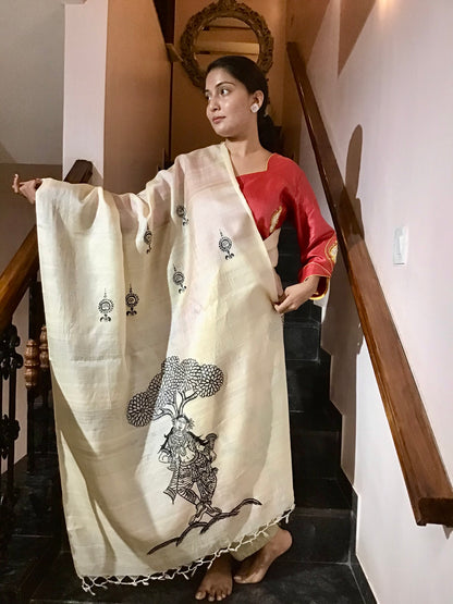 Pattachitra Hand Painted Dupatta from Raghurajpur, Odisha
