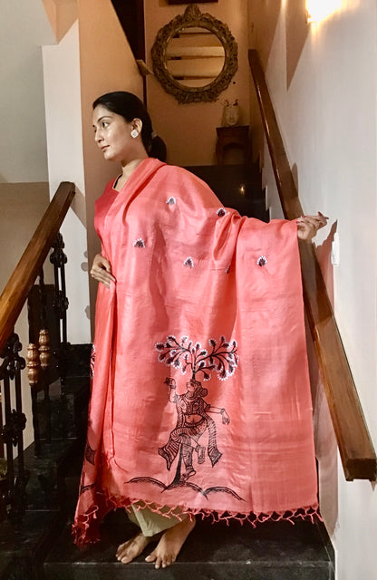 Pattachitra Hand Painted Dupatta from Raghurajpur, Odisha