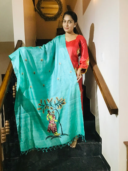 Pattachitra Hand Painted Dupatta from Raghurajpur, Odisha