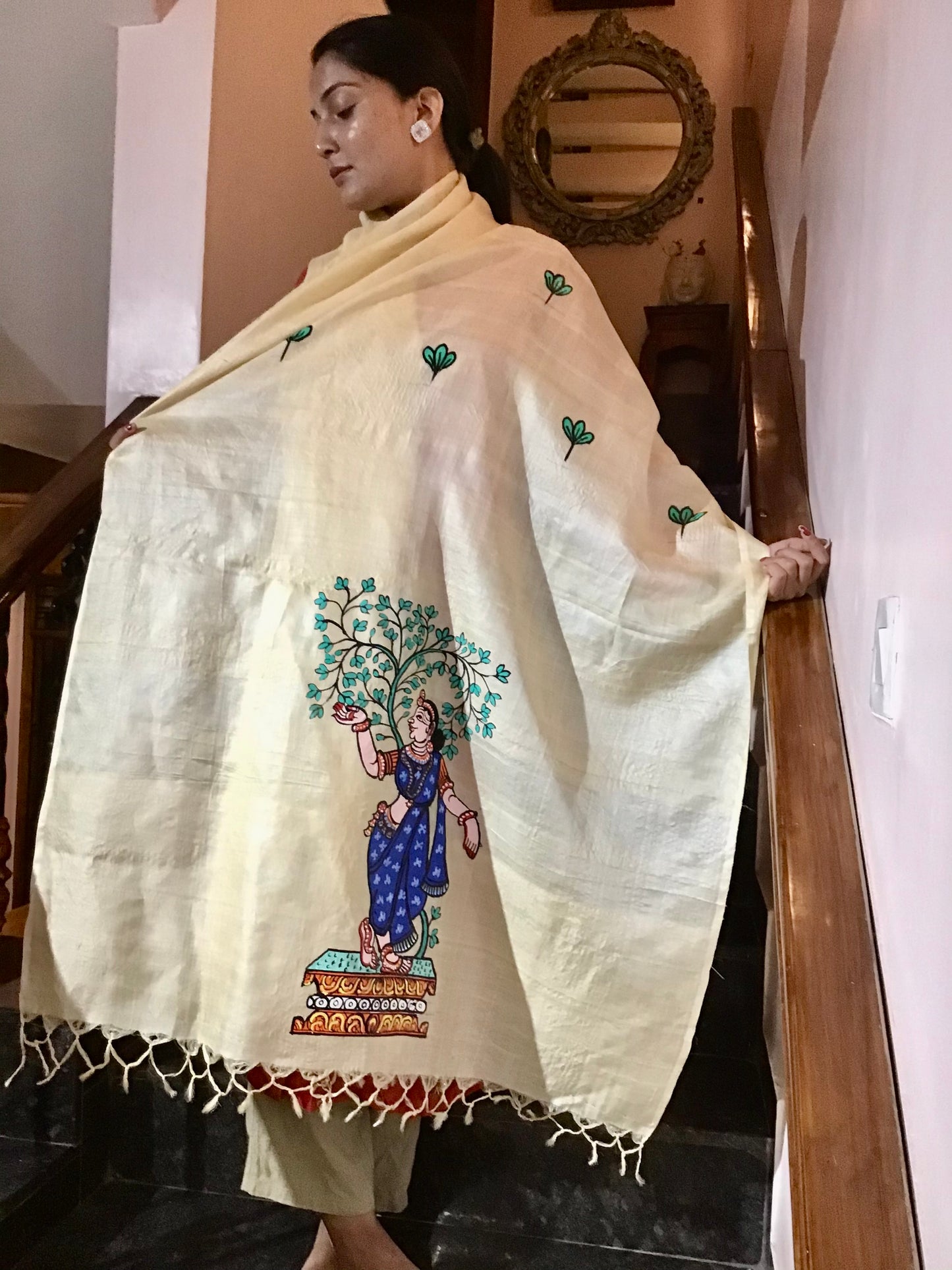 Pattachitra Hand Painted Dupatta from Raghurajpur, Odisha
