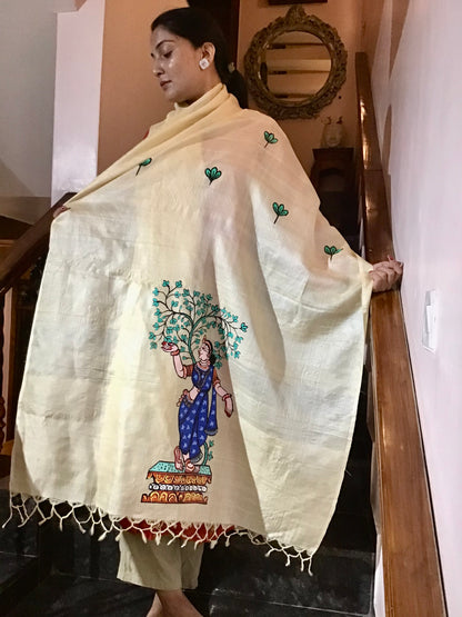 Pattachitra Hand Painted Dupatta from Raghurajpur, Odisha