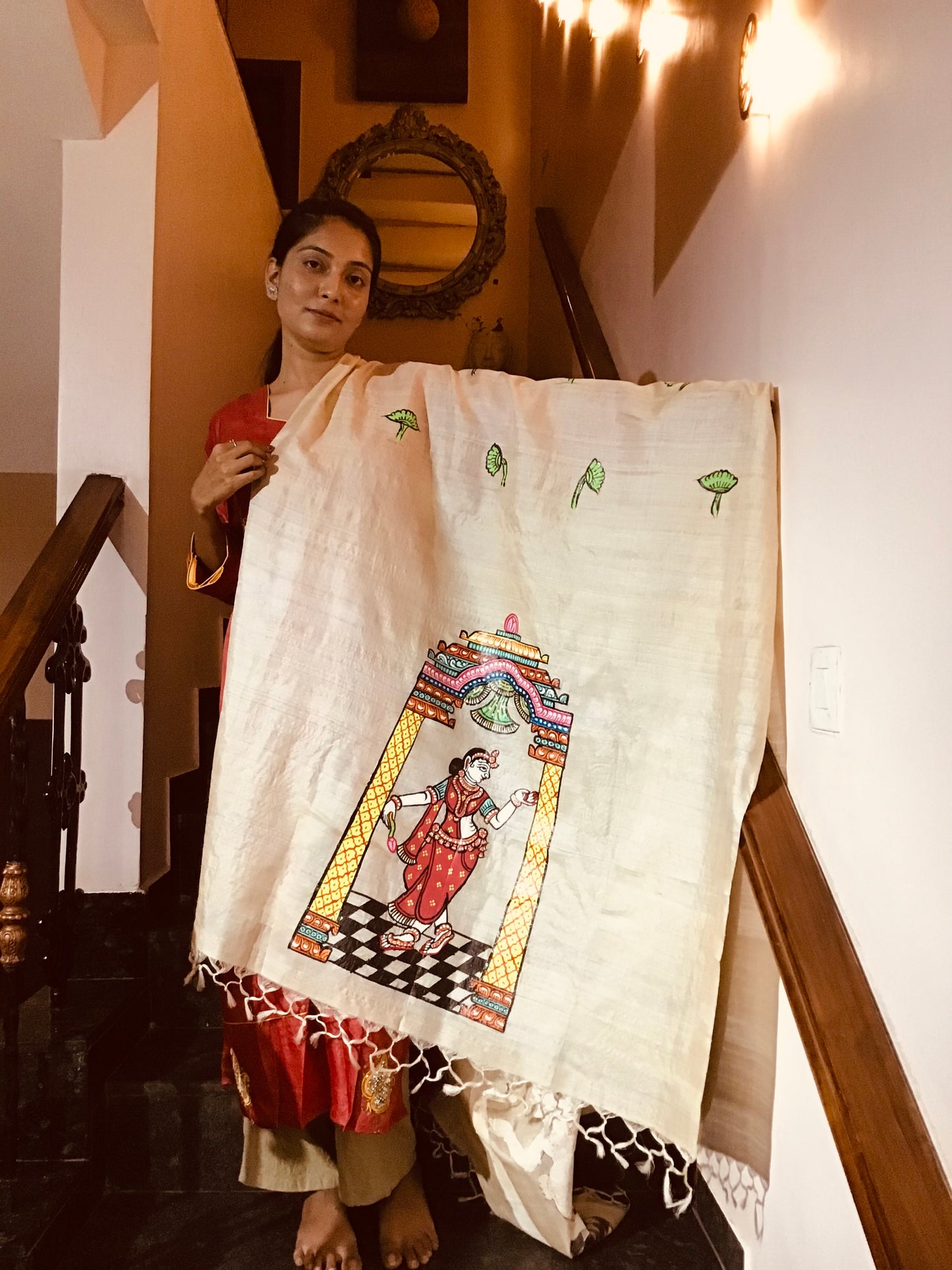 Pattachitra Hand Painted Dupatta from Raghurajpur, Odisha