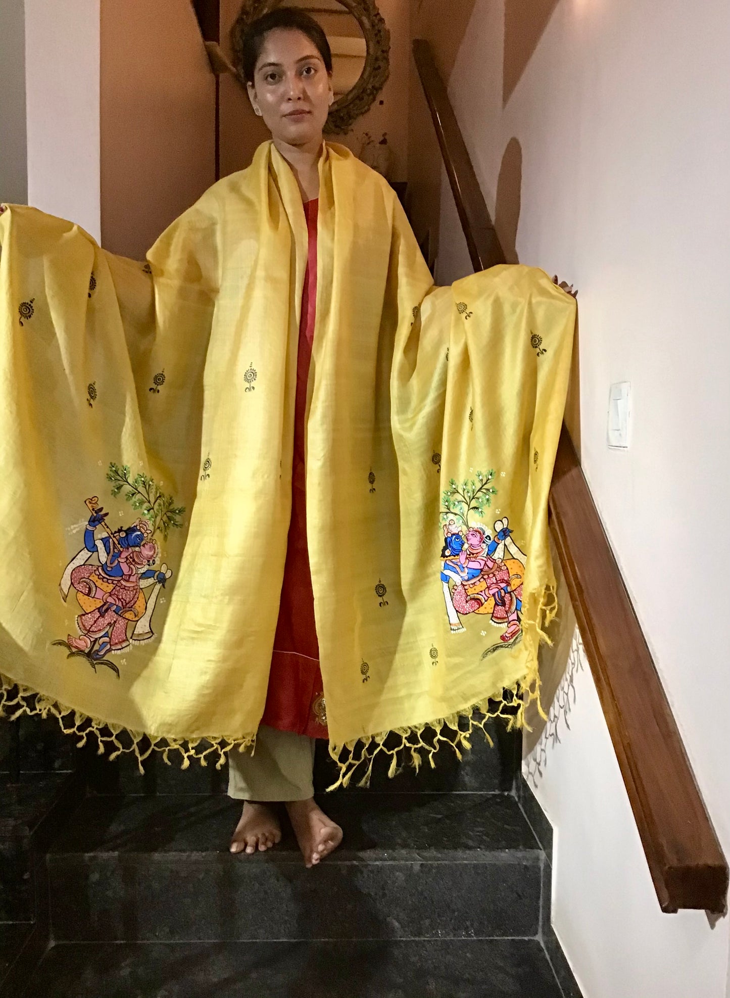 Pattachitra Hand Painted Dupatta from Raghurajpur, Odisha