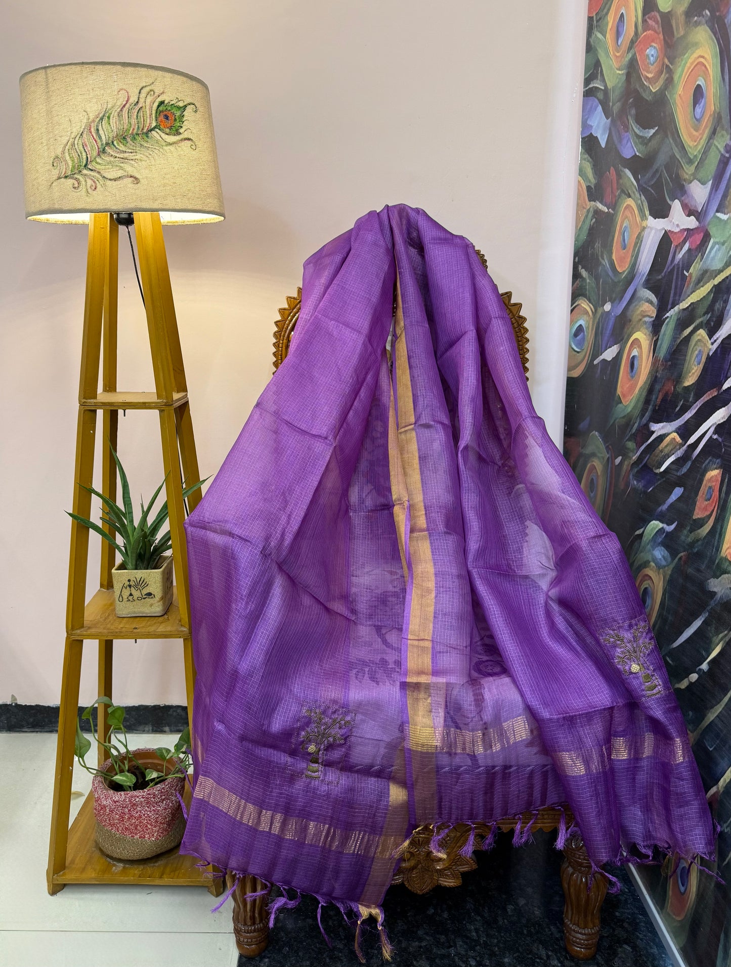 Pure Kosa Silk & Tissue Dupatta with Golden Border