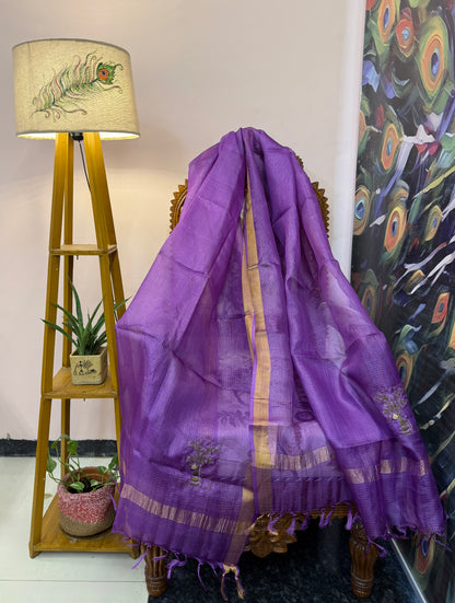 Pure Kosa Silk & Tissue Dupatta with Golden Border