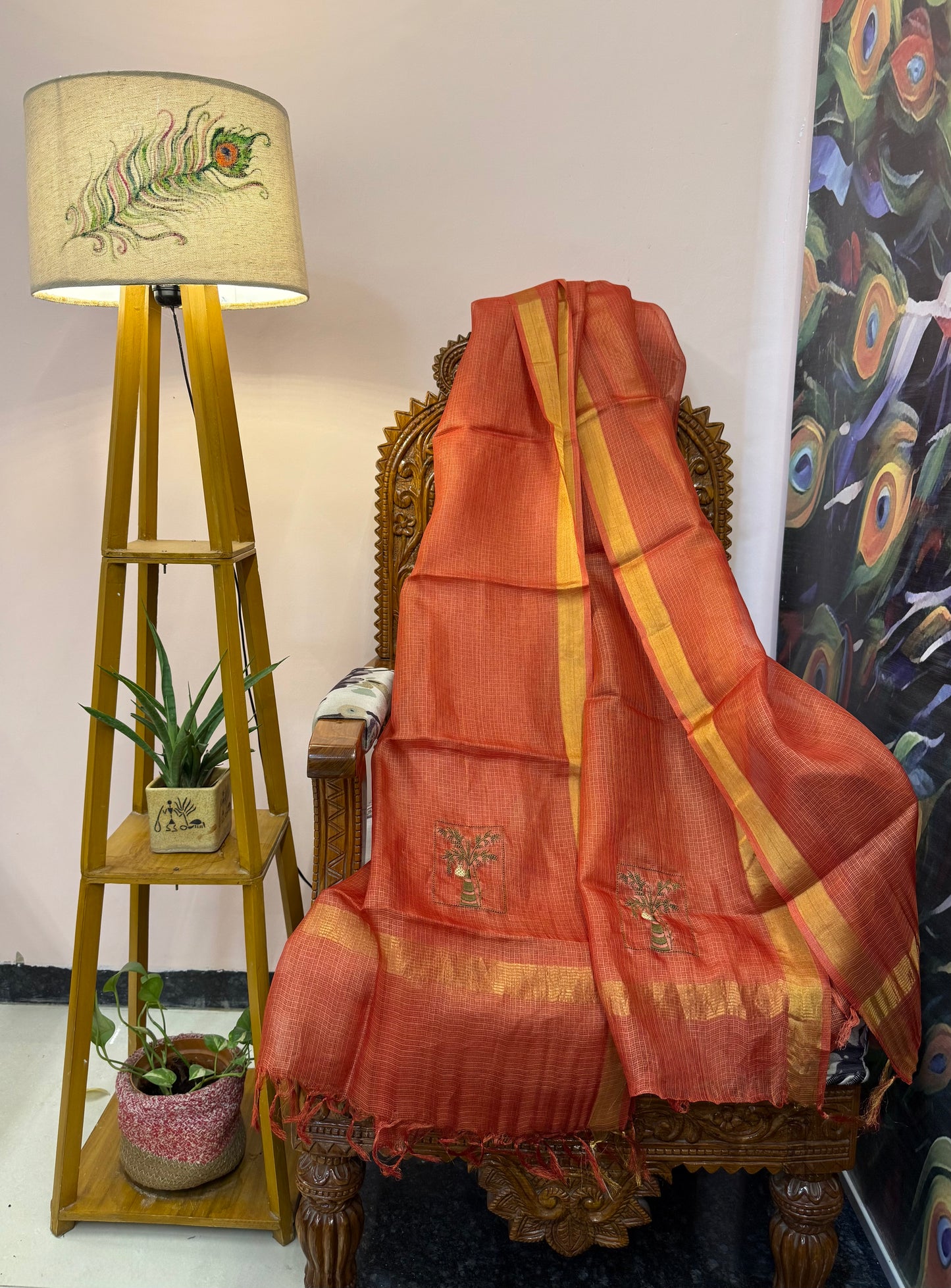 Pure Kosa Silk & Tissue Dupatta with Golden Border