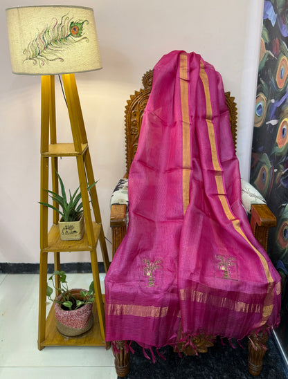 Pure Kosa Silk & Tissue Dupatta with Golden Border