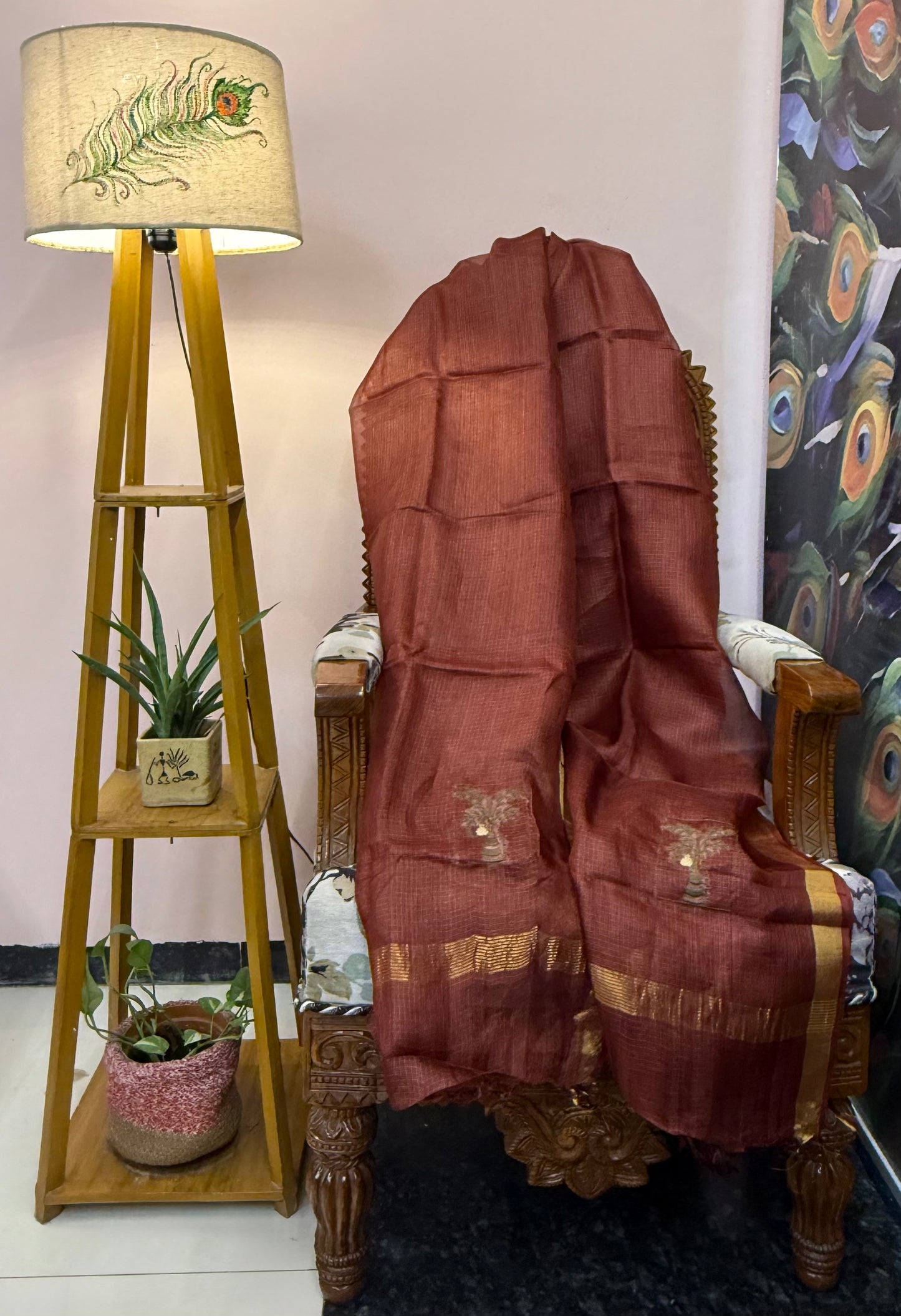 Pure Kosa Silk & Tissue Dupatta with Golden Border