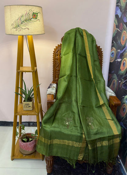 Pure Kosa Silk & Tissue Dupatta with Golden Border