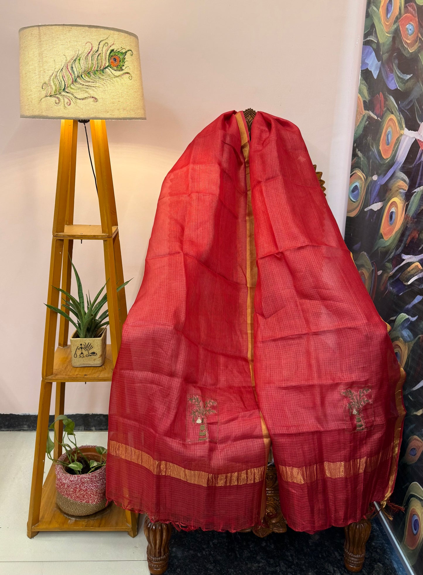 Pure Kosa Silk & Tissue Dupatta with Golden Border