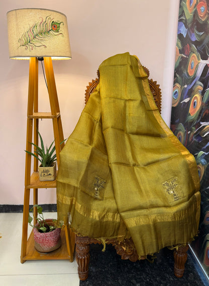 Pure Kosa Silk & Tissue Dupatta with Golden Border