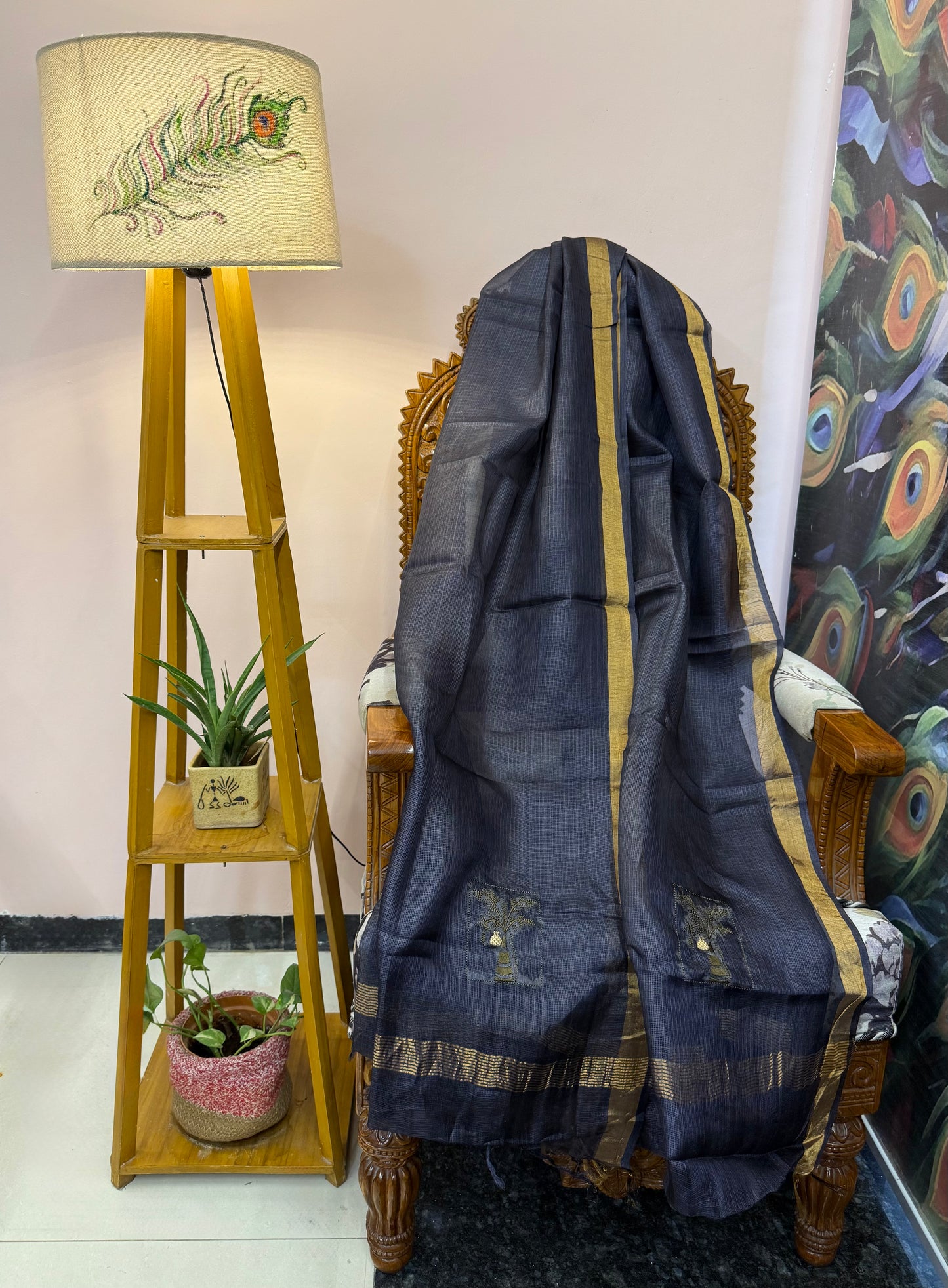 Pure Kosa Silk & Tissue Dupatta with Golden Border