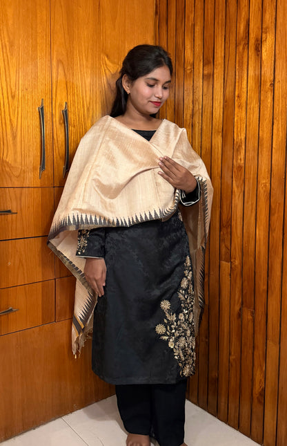 Pure Kosa Dupion Silk Dupatta with Temple Border