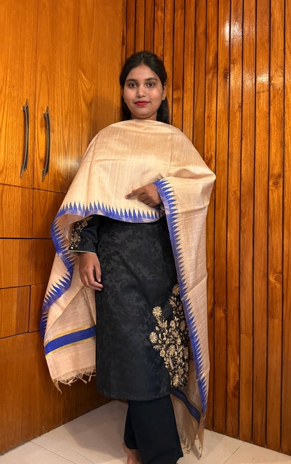 Pure Kosa Dupion Silk Dupatta with Temple Border