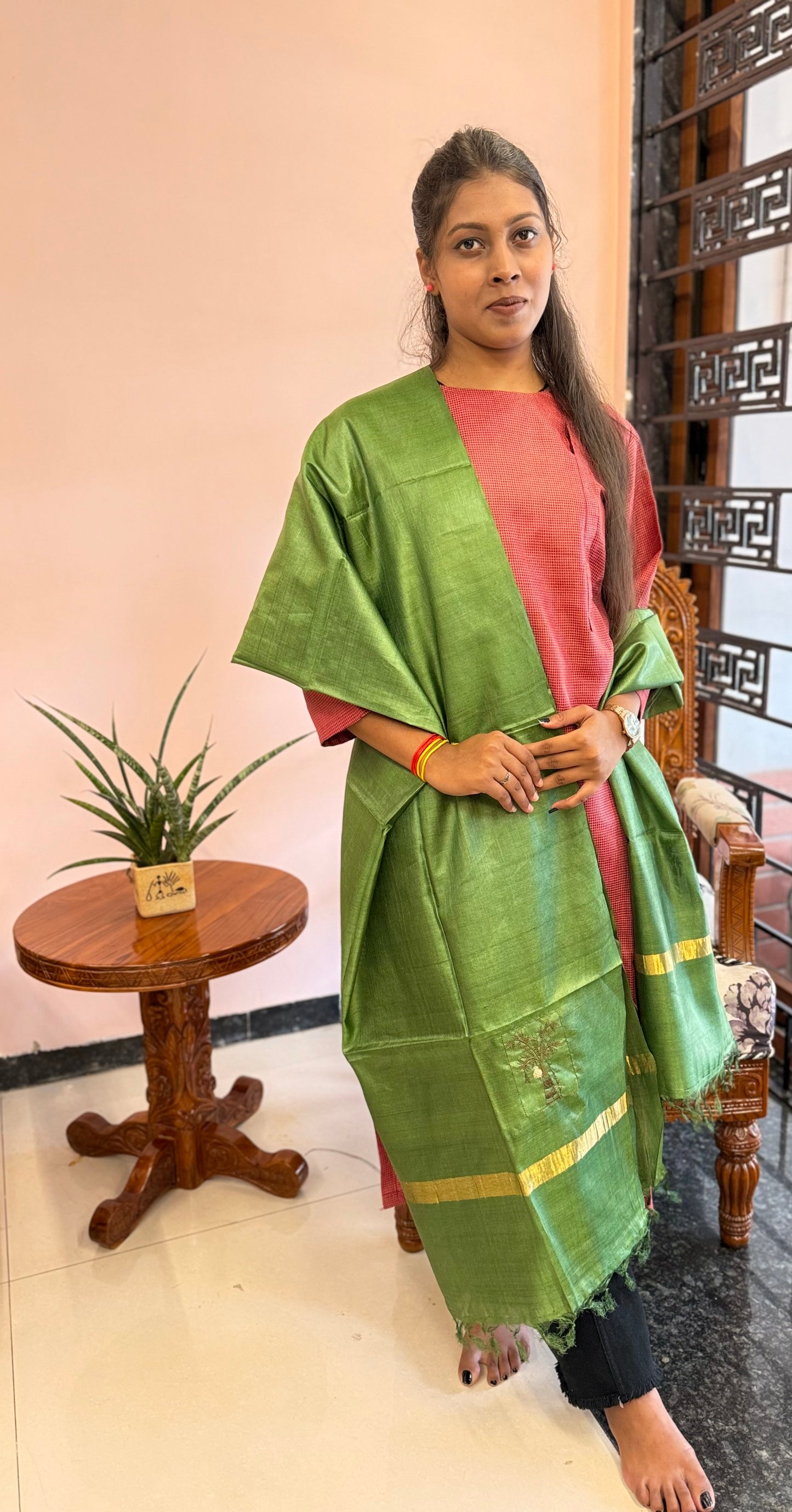 Pure Kosa Silk Dupatta with Golden Zari Border