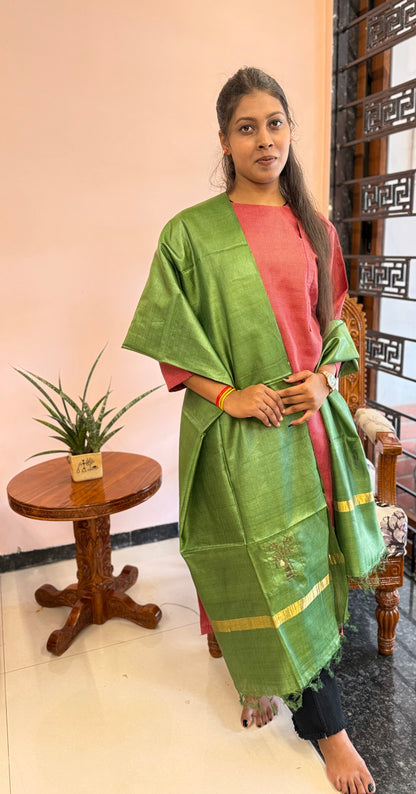 Pure Kosa Silk Dupatta with Golden Zari Border