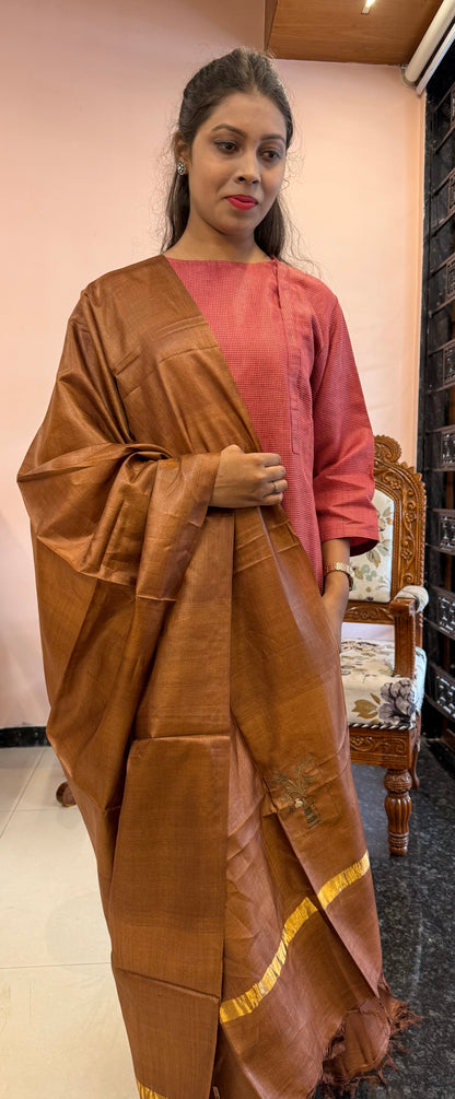 Pure Kosa Silk Dupatta with Golden Zari Border