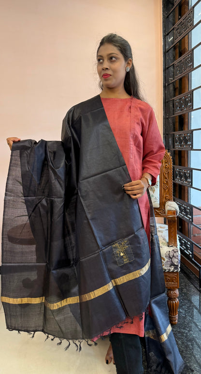 Pure Kosa Silk Dupatta with Golden Zari Border