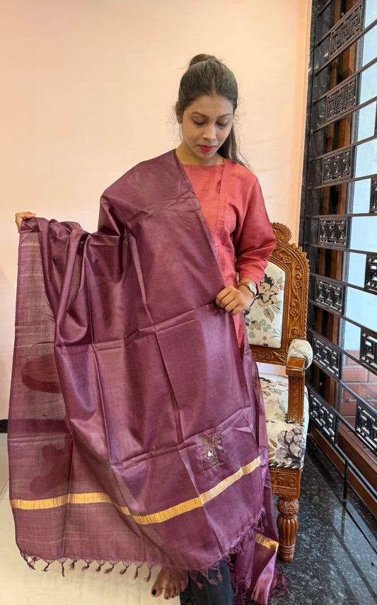 Pure Kosa Silk Dupatta with Golden Zari Border