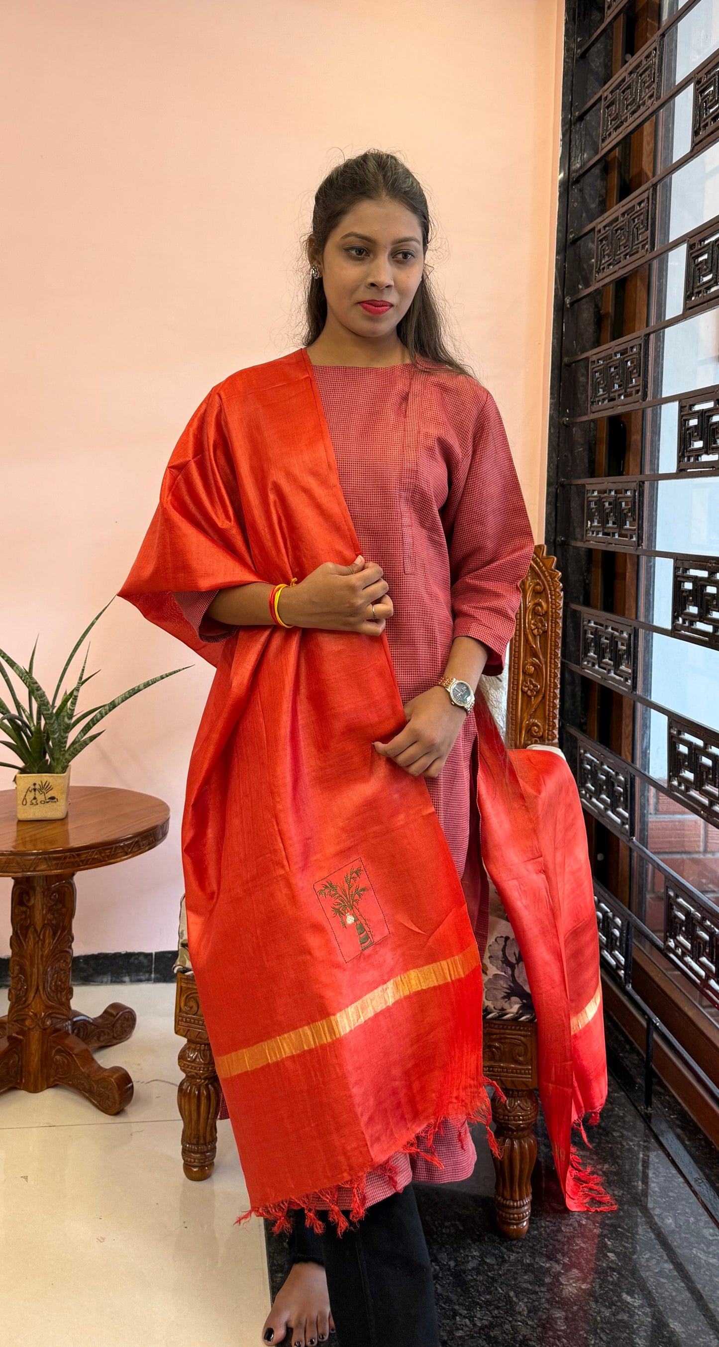 Pure Kosa Silk Dupatta with Golden Zari Border