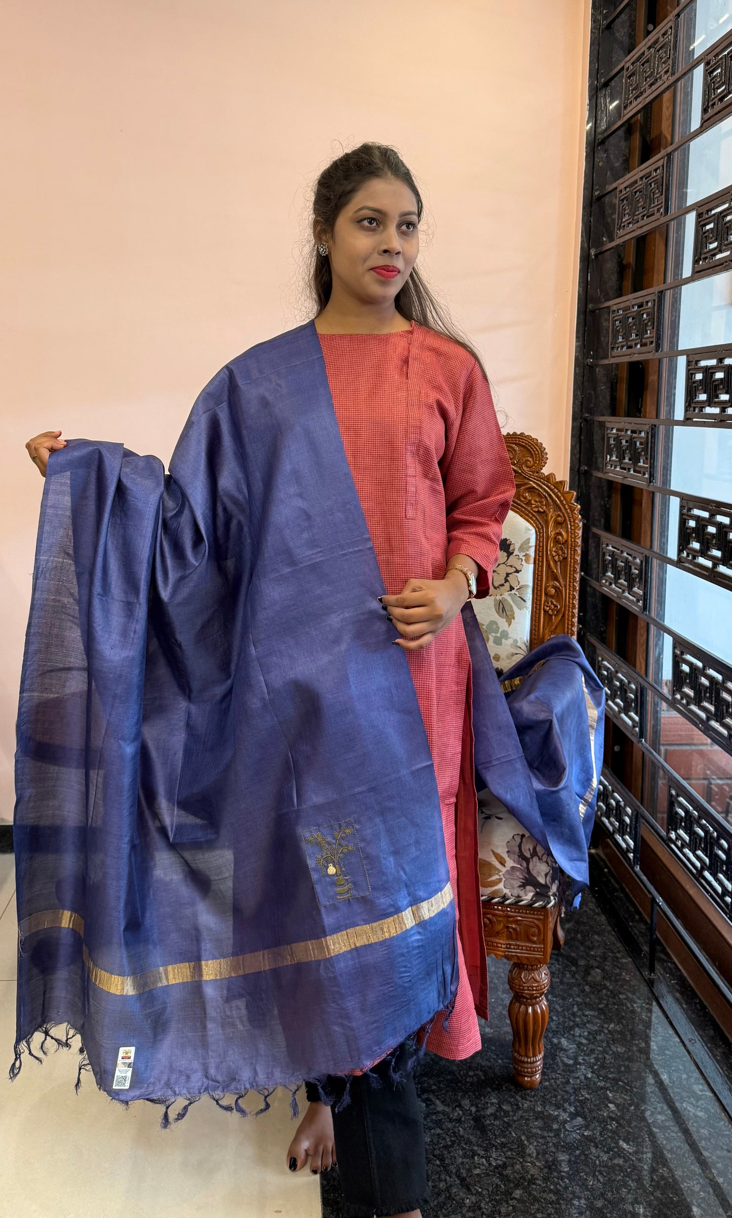 Pure Kosa Silk Dupatta with Golden Zari Border