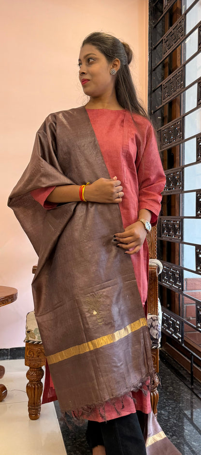 Pure Kosa Silk Dupatta with Golden Zari Border
