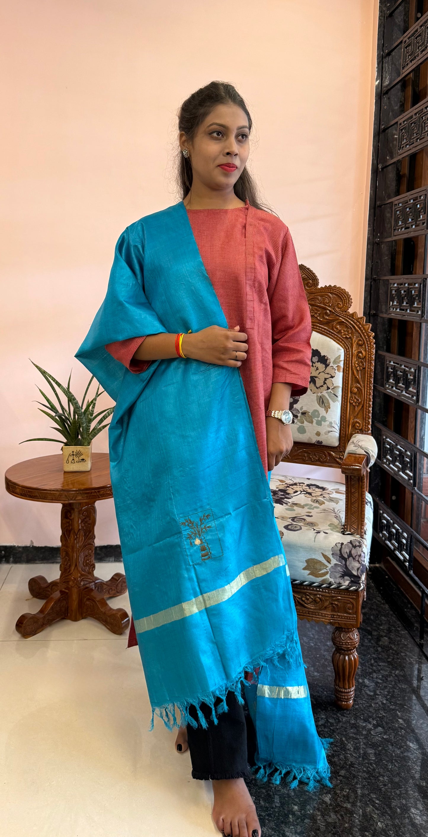 Pure Kosa Silk Dupatta with Golden Zari Border