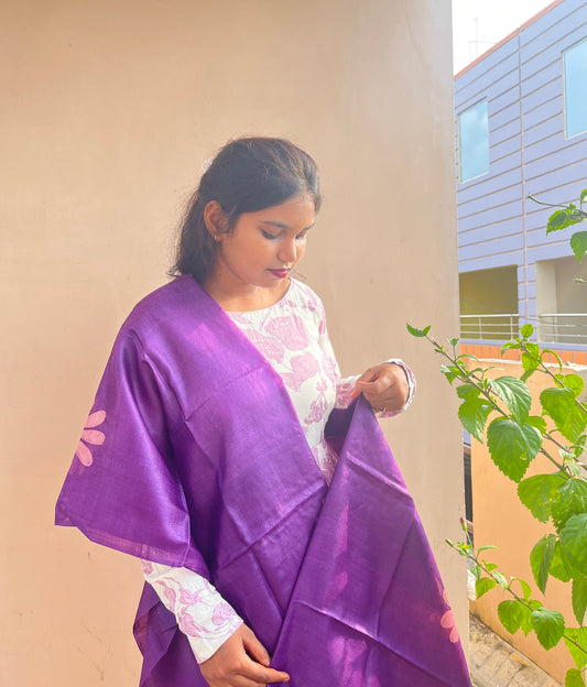 Batik Hand Block Print Kosa Silk Dupatta