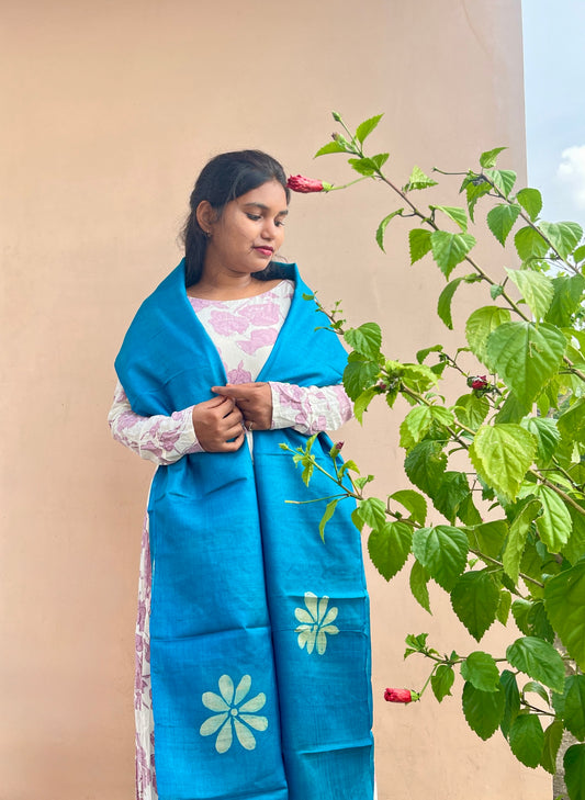 Batik Hand Block Print Kosa Silk Dupatta