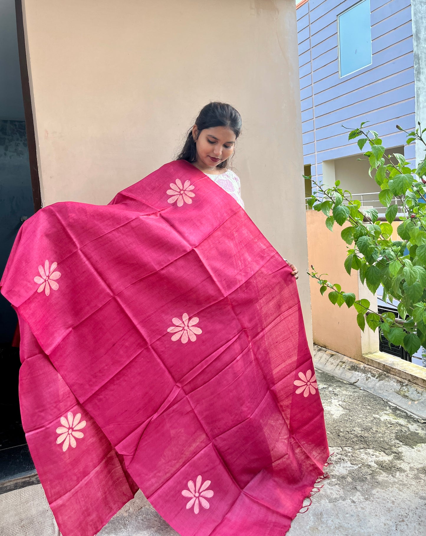 Batik Hand Block Print Kosa Silk Dupatta