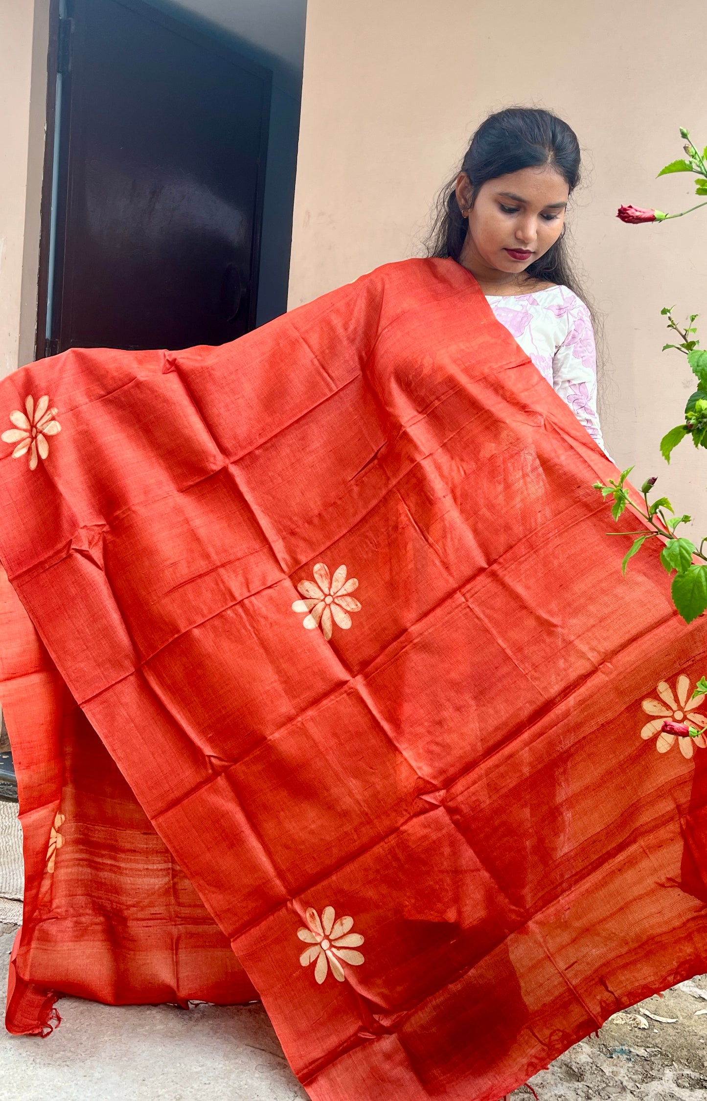 Batik Hand Block Print Kosa Silk Dupatta