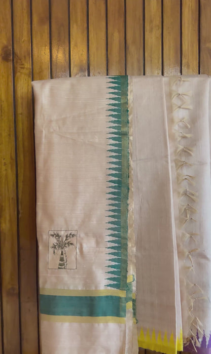 Pure Kosa Dupion Silk Dupatta with Temple Border